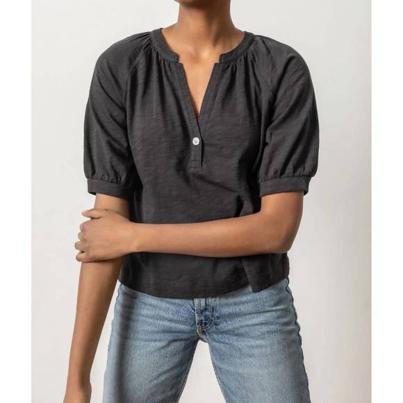 Lilla P Shirred Sleeve Split Neck Dress main image 0